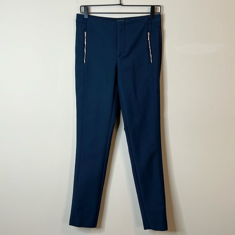 Zara Basic Navy Blue Side Zipper Pocket Ponte Trouser Pants